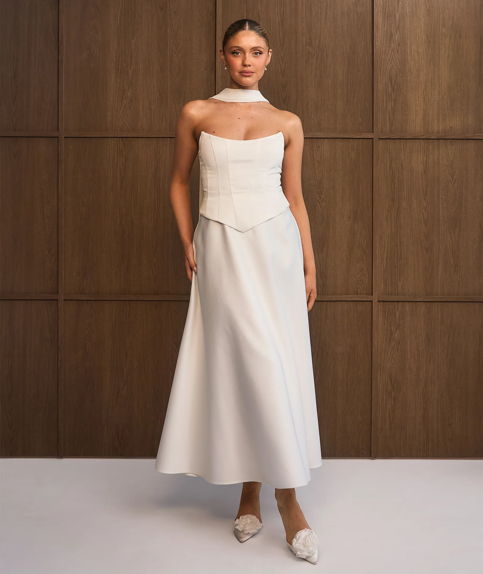 Satin Corset Midi Dress - Ivory - Image 4